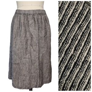 FLAX Jeanne Engelhart Linen Knee Skirt Striped Black White Gray A-Line M